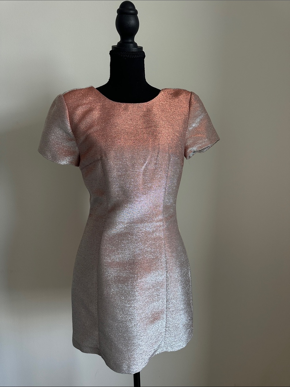 Express Shimmer Rose Gold Short Sleeve Sheath Dress